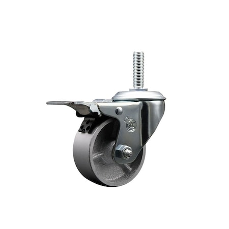 Service Caster 3 Inch Semi Steel Wheel Swivel 58 Inch Threaded Stem Caster Total Lock Brake SCC SCC-TSTTL20S314-SSS-58212